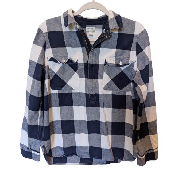 J. Crew Buffalo Check Blue Half Zip Shirt Jacket Shacket Small - Picture 2 of 8